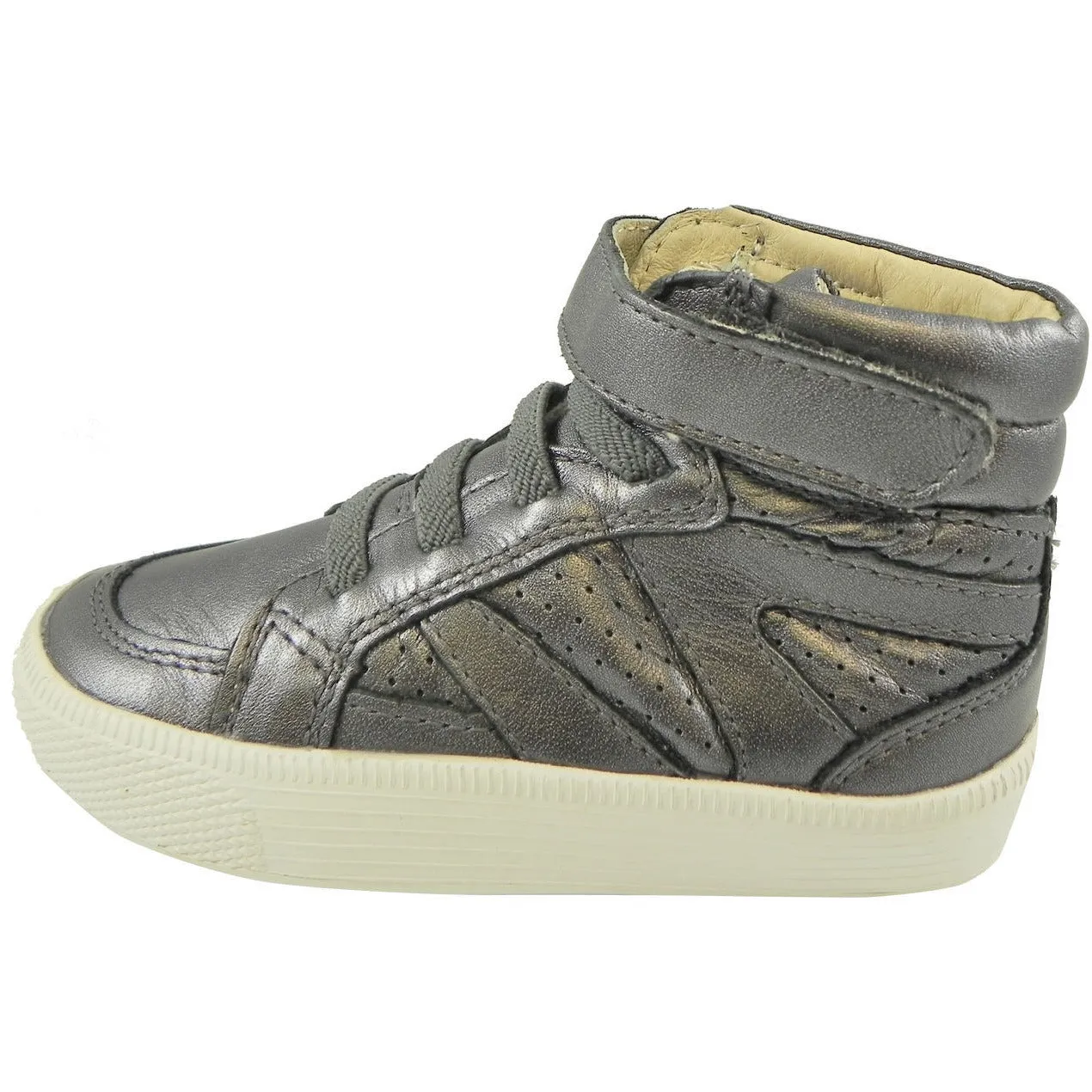 Old Soles Girl's and Boy's Rich Silver Leather Star Jumper Sneaker