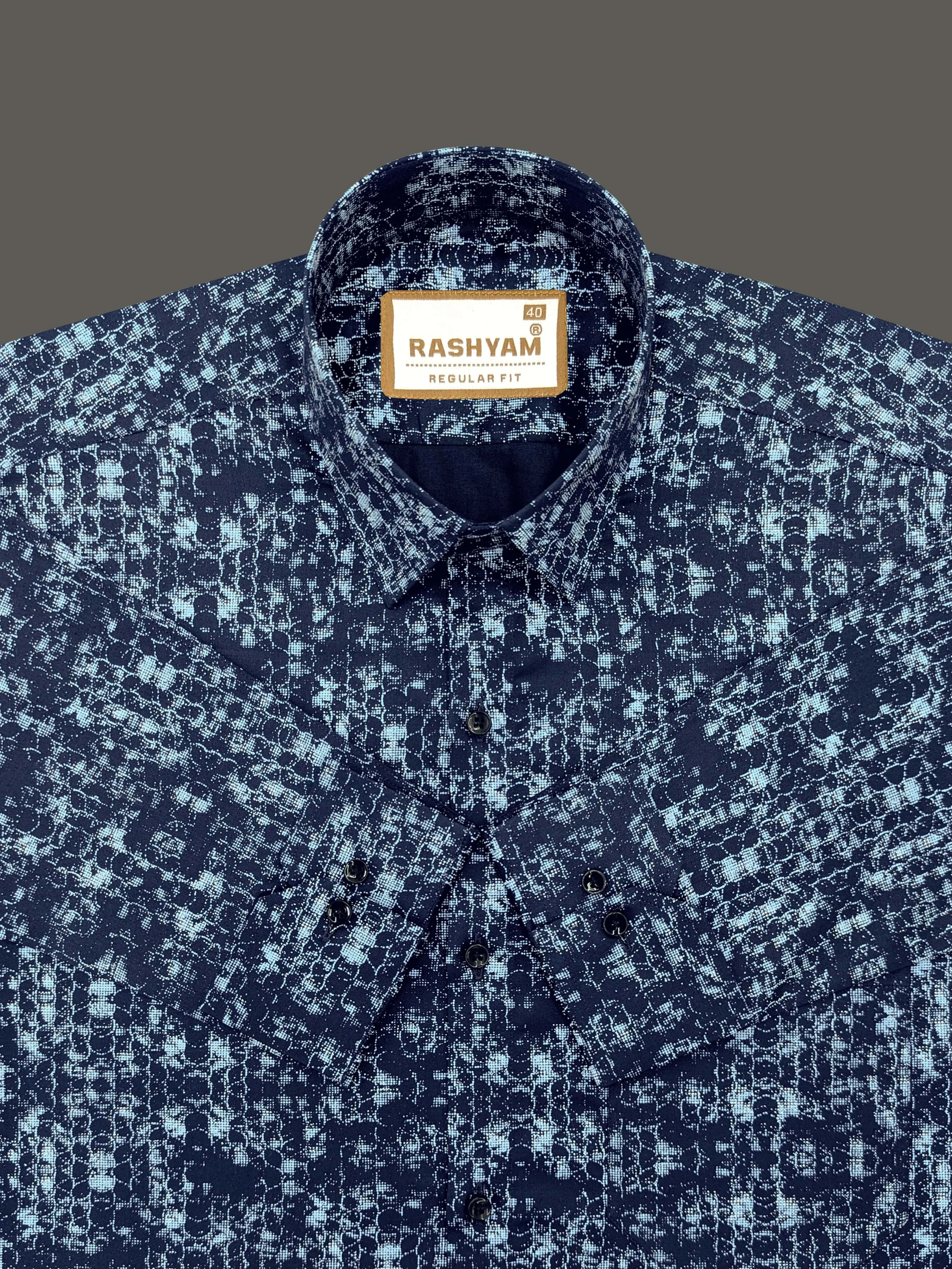 Pacentro Honeycomb Print On Navy Blue Formal Giza Cotton Shirt