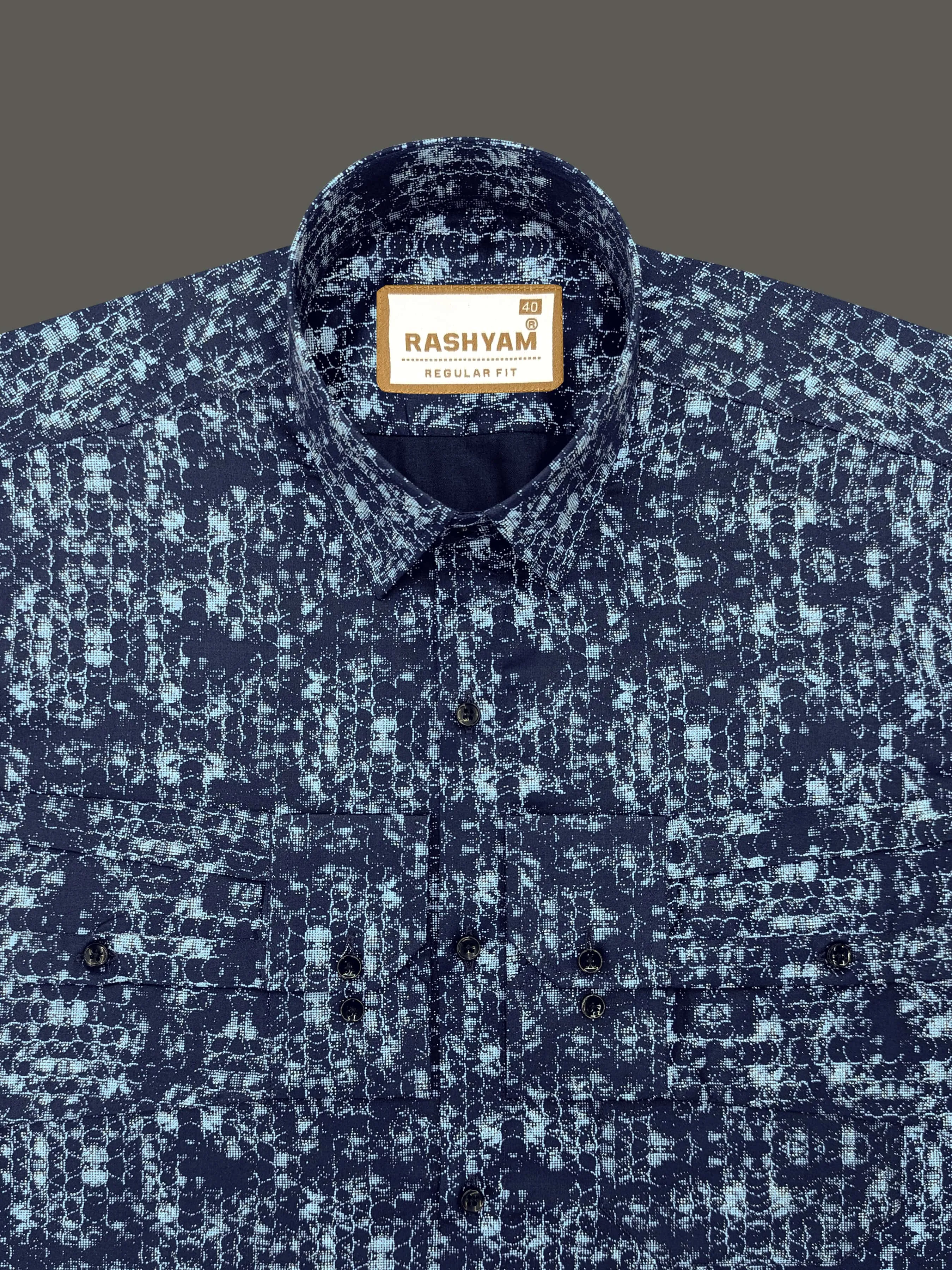 Pacentro Honeycomb Print On Navy Blue Formal Giza Cotton Shirt