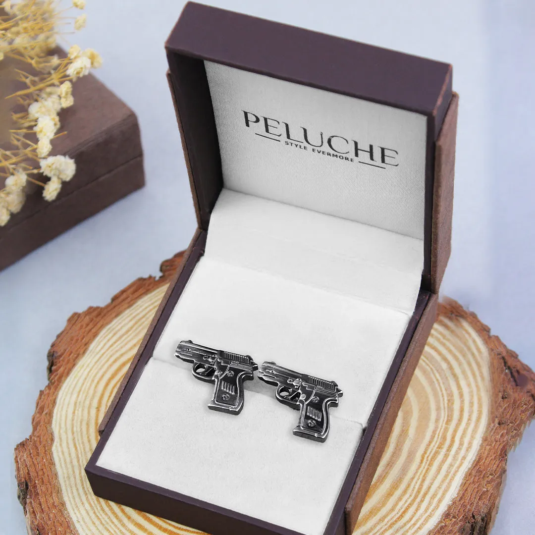 Peluche Gangsta Grey Rhodium Plated Shirt Cufflinks for Men
