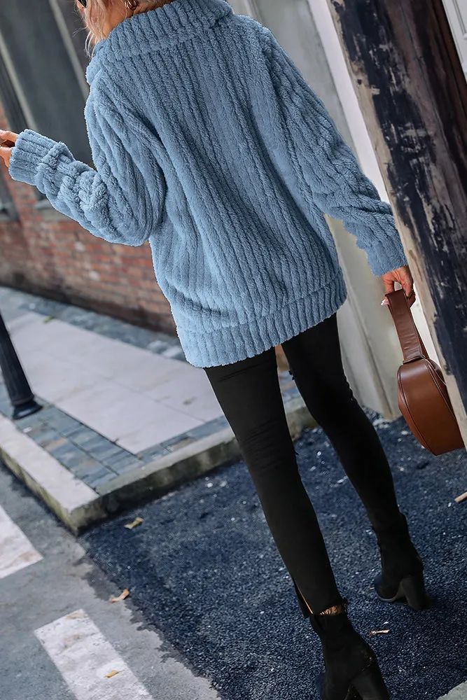 Plain Open Zipper Rib Fleece Winter Outfits Coat