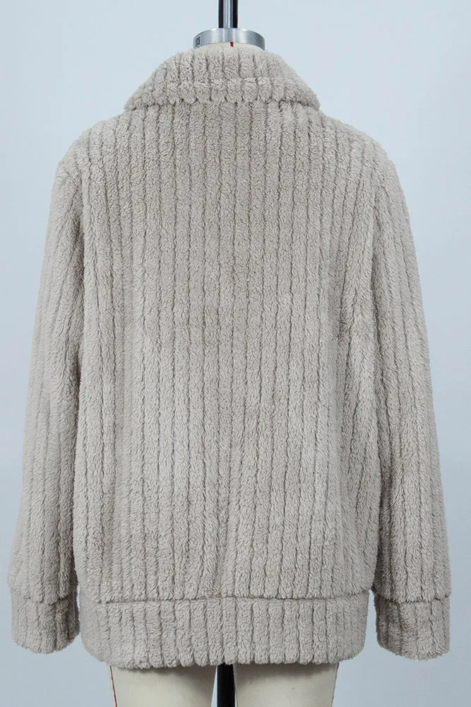 Plain Open Zipper Rib Fleece Winter Outfits Coat