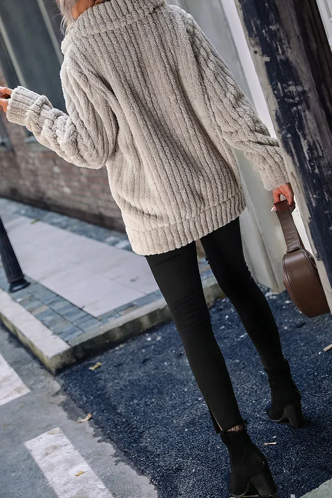 Plain Open Zipper Rib Fleece Winter Outfits Coat