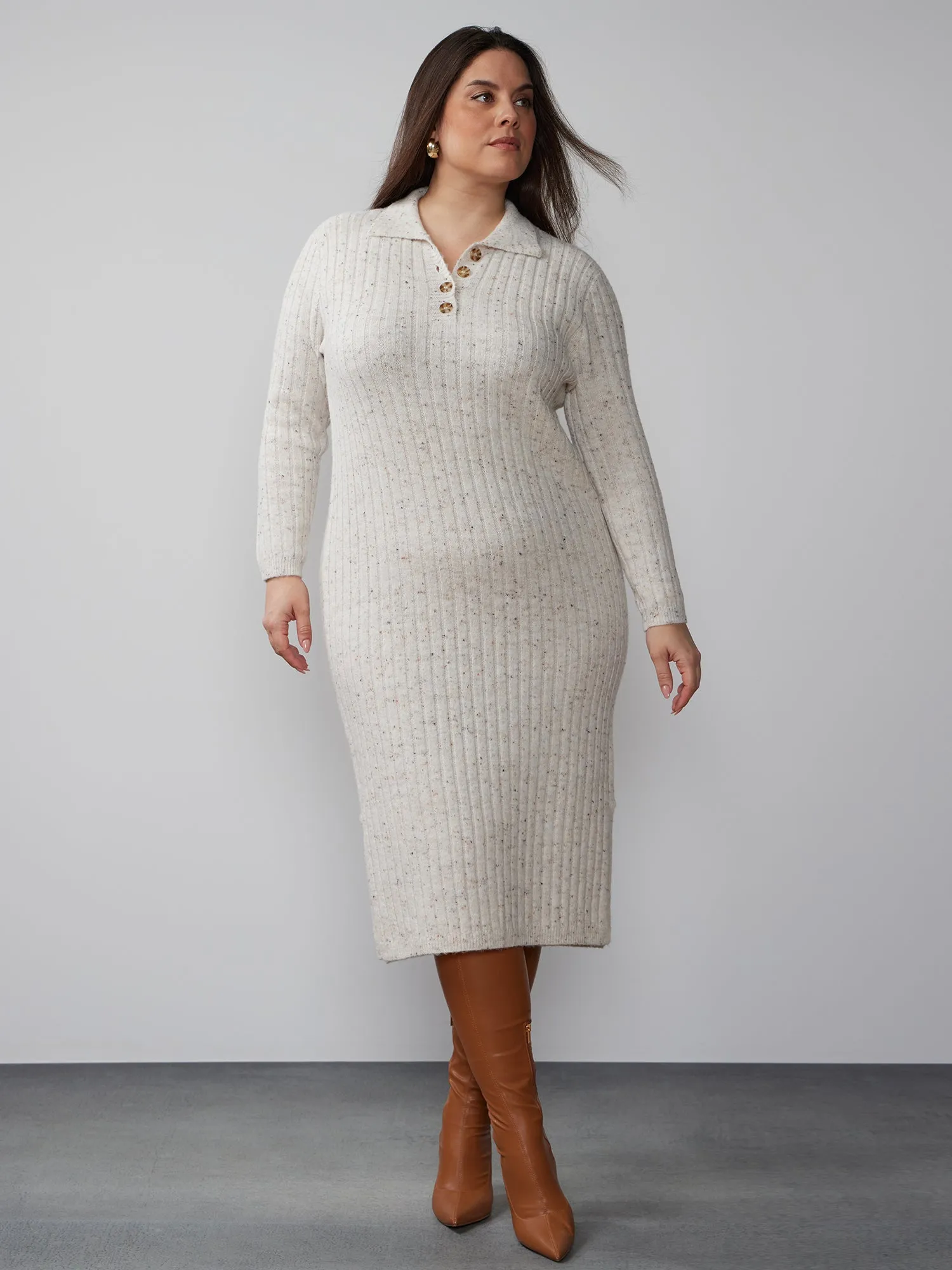 Plus Long Sleeve Polo Sweater Dress
