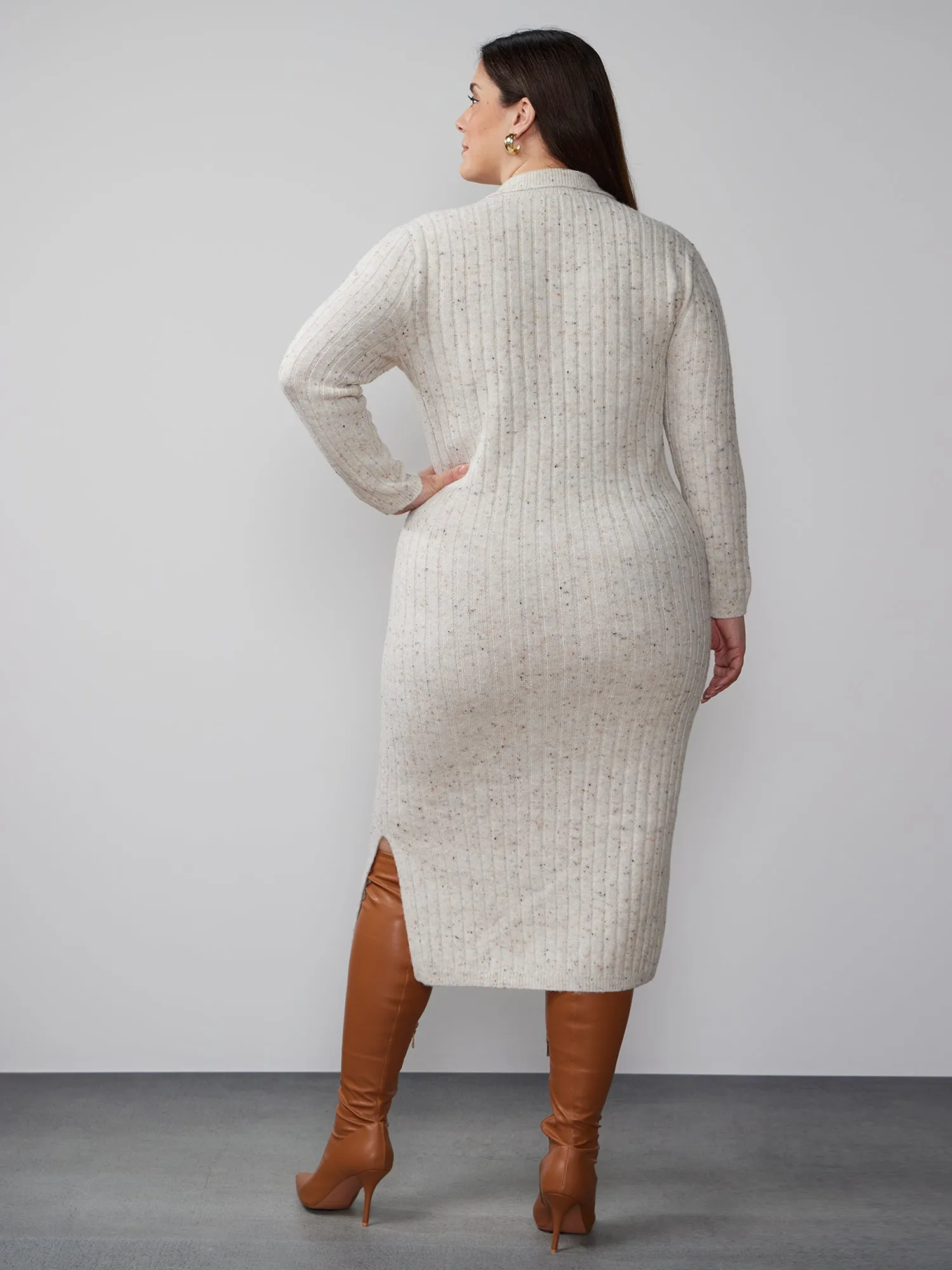 Plus Long Sleeve Polo Sweater Dress