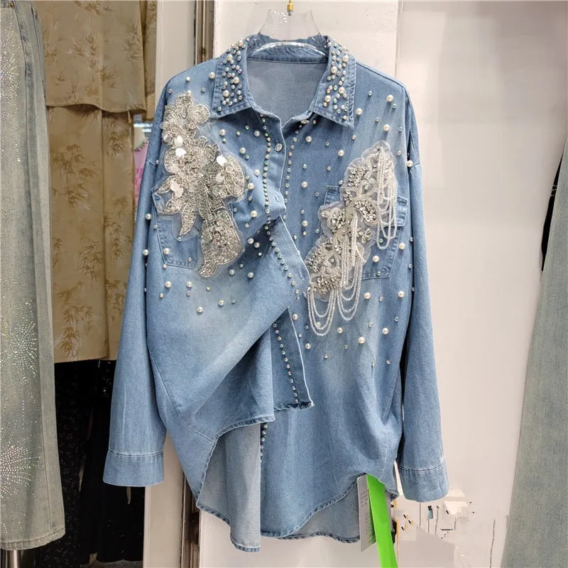 Pre Order:  Floral Single Breasted Denim Shirt