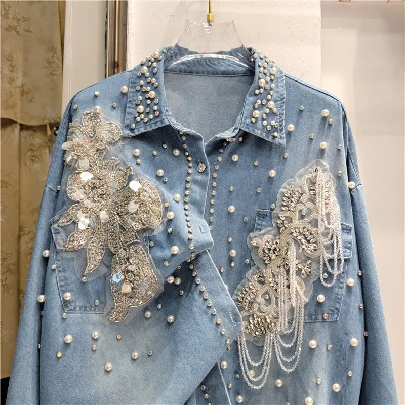 Pre Order:  Floral Single Breasted Denim Shirt