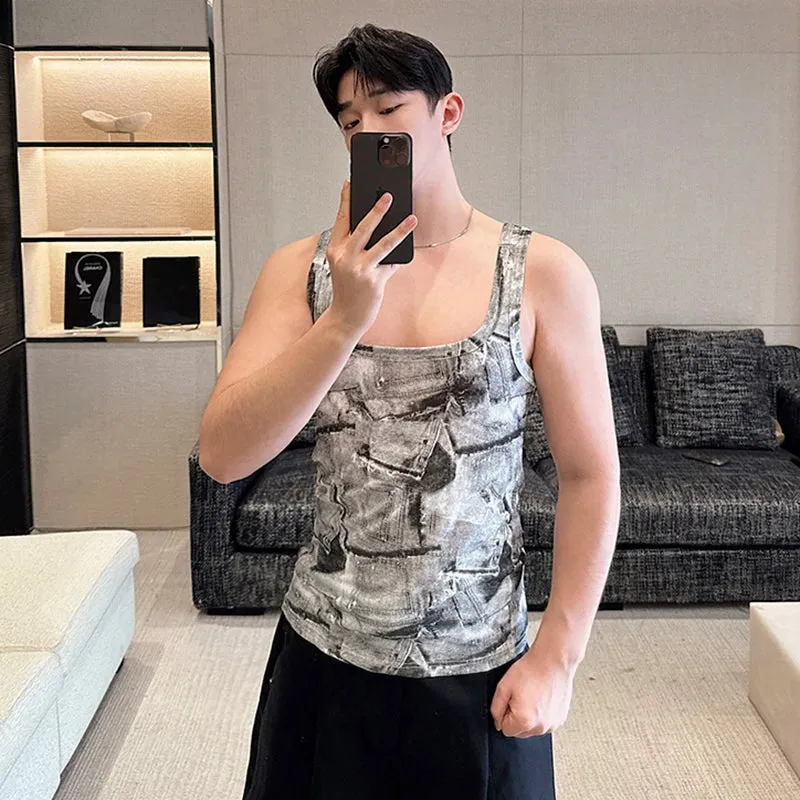 Printed Pattern Square Neckline Tank Top