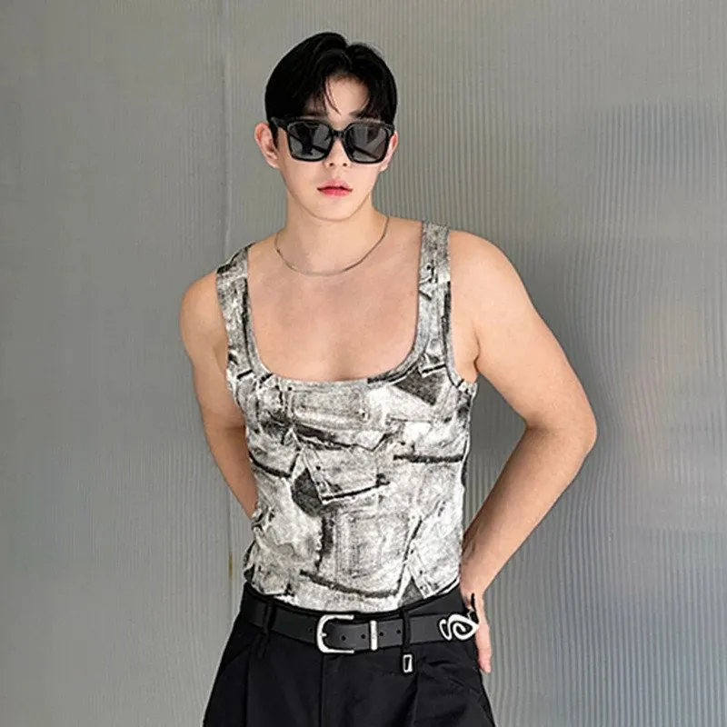 Printed Pattern Square Neckline Tank Top