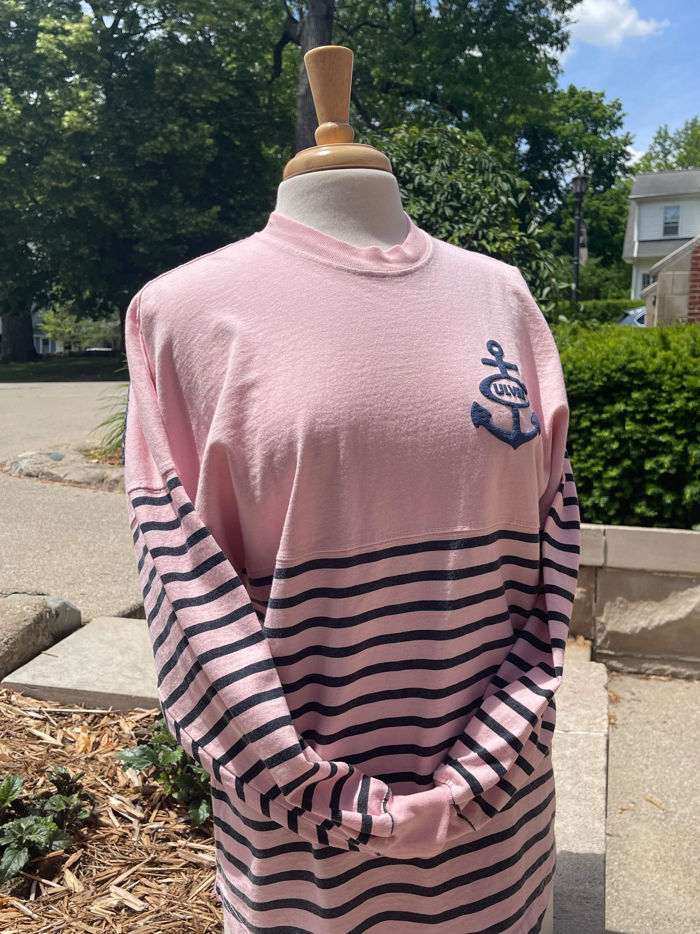 Printed Stripe Crew Neck Millennial -  Pink/Navy