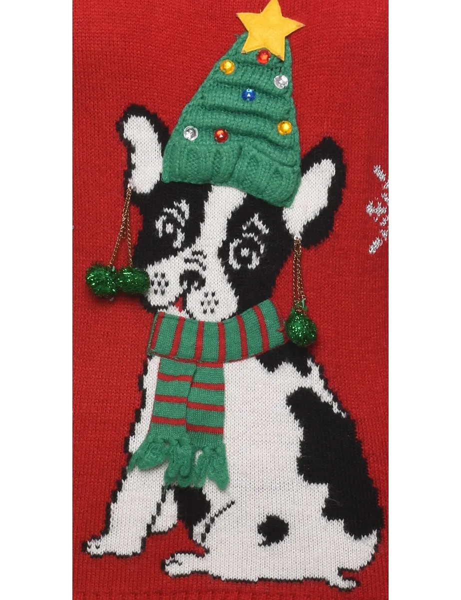 Pug Design Knit Christmas Jumper - M