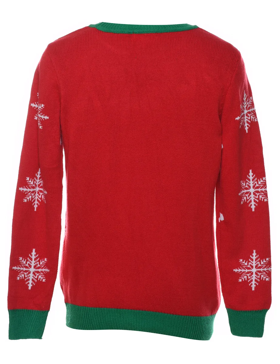 Red & Green Sequined Christmas Jumper - M