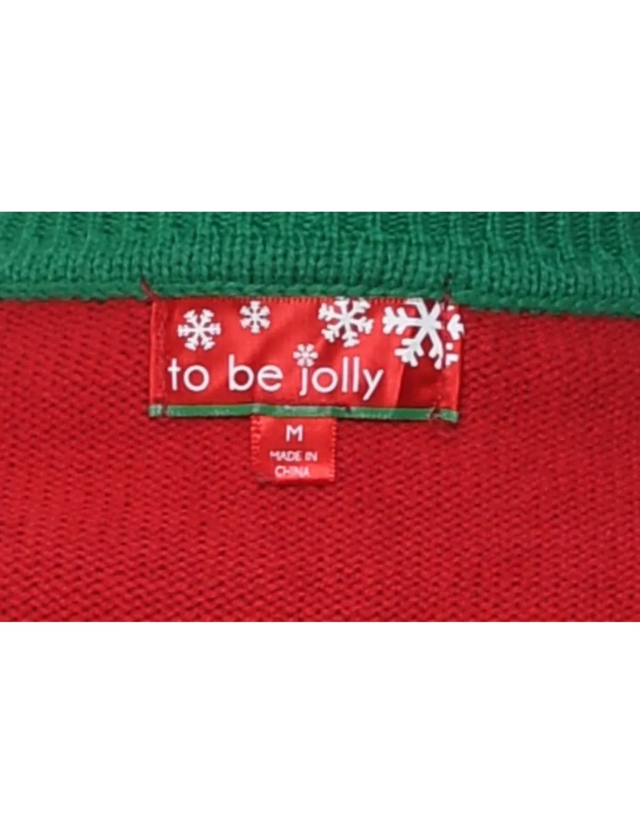 Red & Green Sequined Christmas Jumper - M