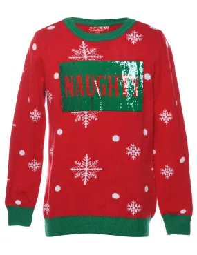 Red & Green Sequined Christmas Jumper - M