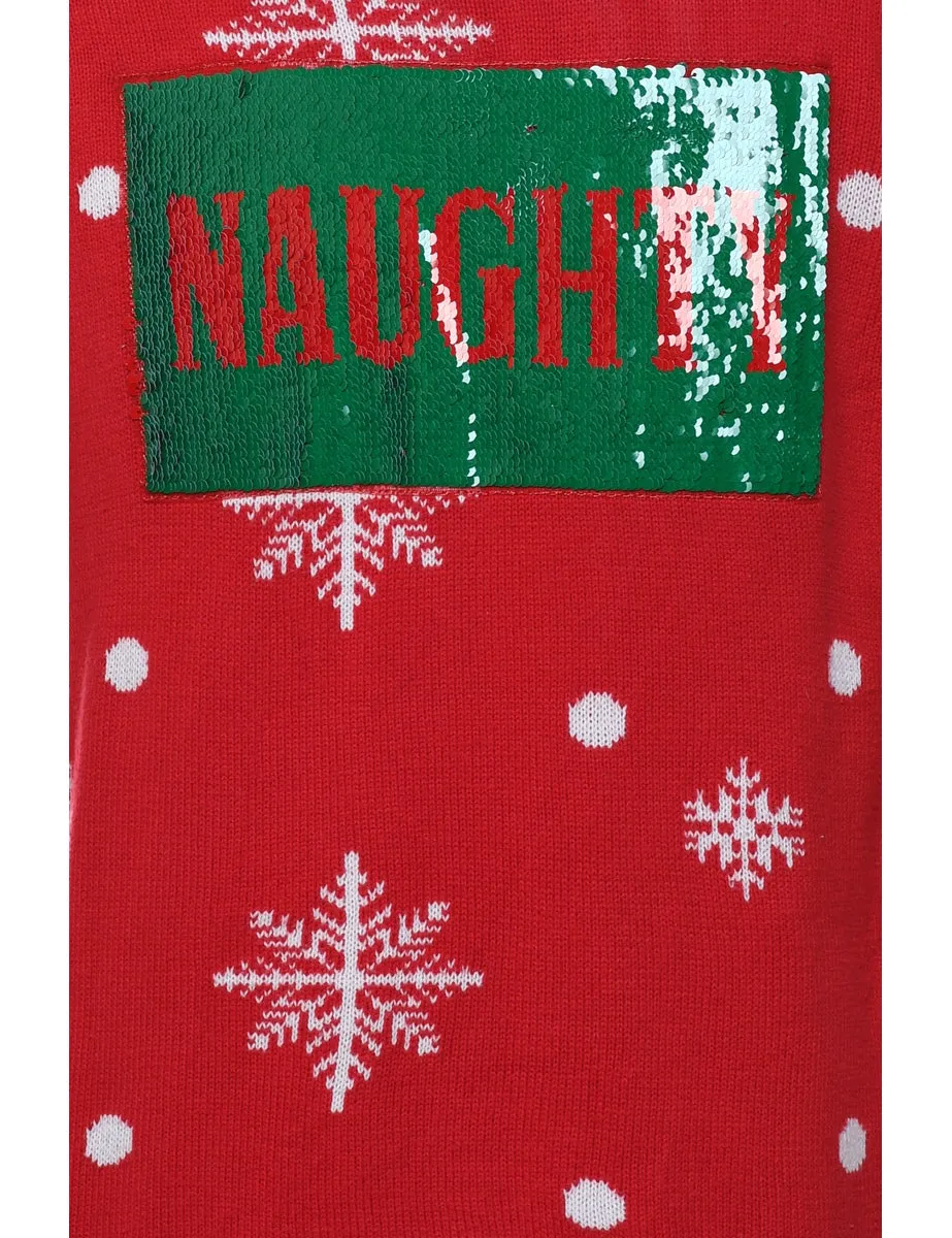 Red & Green Sequined Christmas Jumper - M