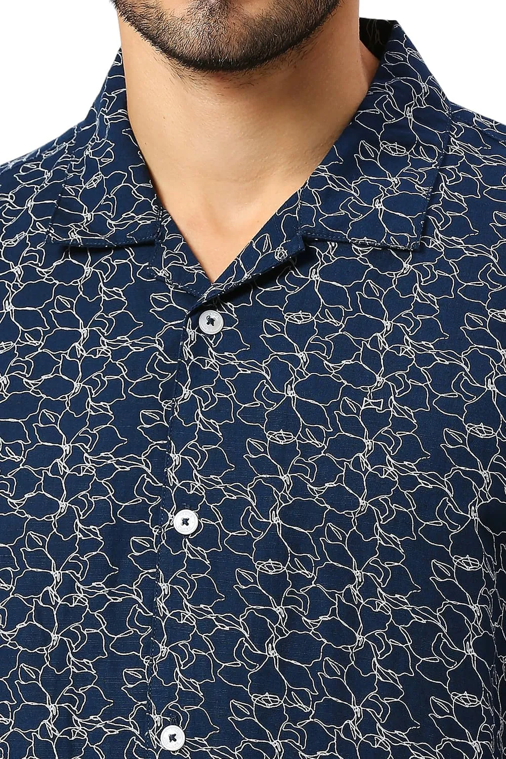 Relaxed Fit Viscose Linen Printed Halfsleeves Shirt