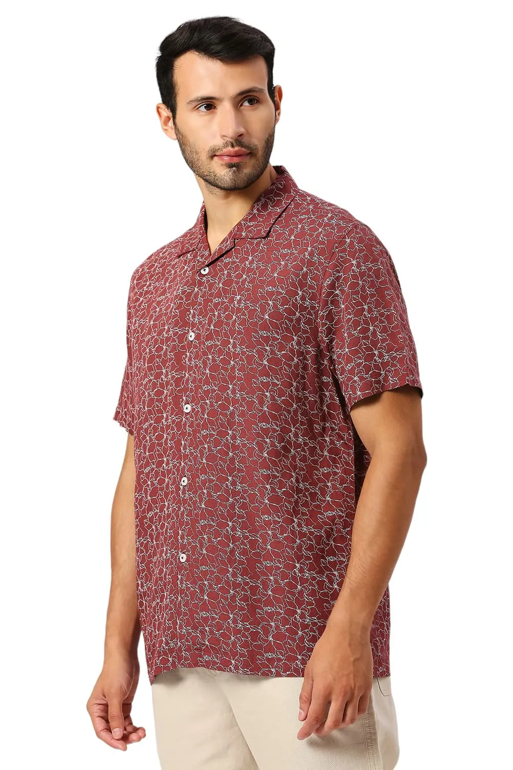 Relaxed Fit Viscose Linen Printed Halfsleeves Shirt