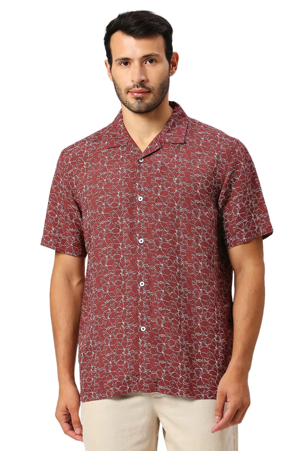 Relaxed Fit Viscose Linen Printed Halfsleeves Shirt