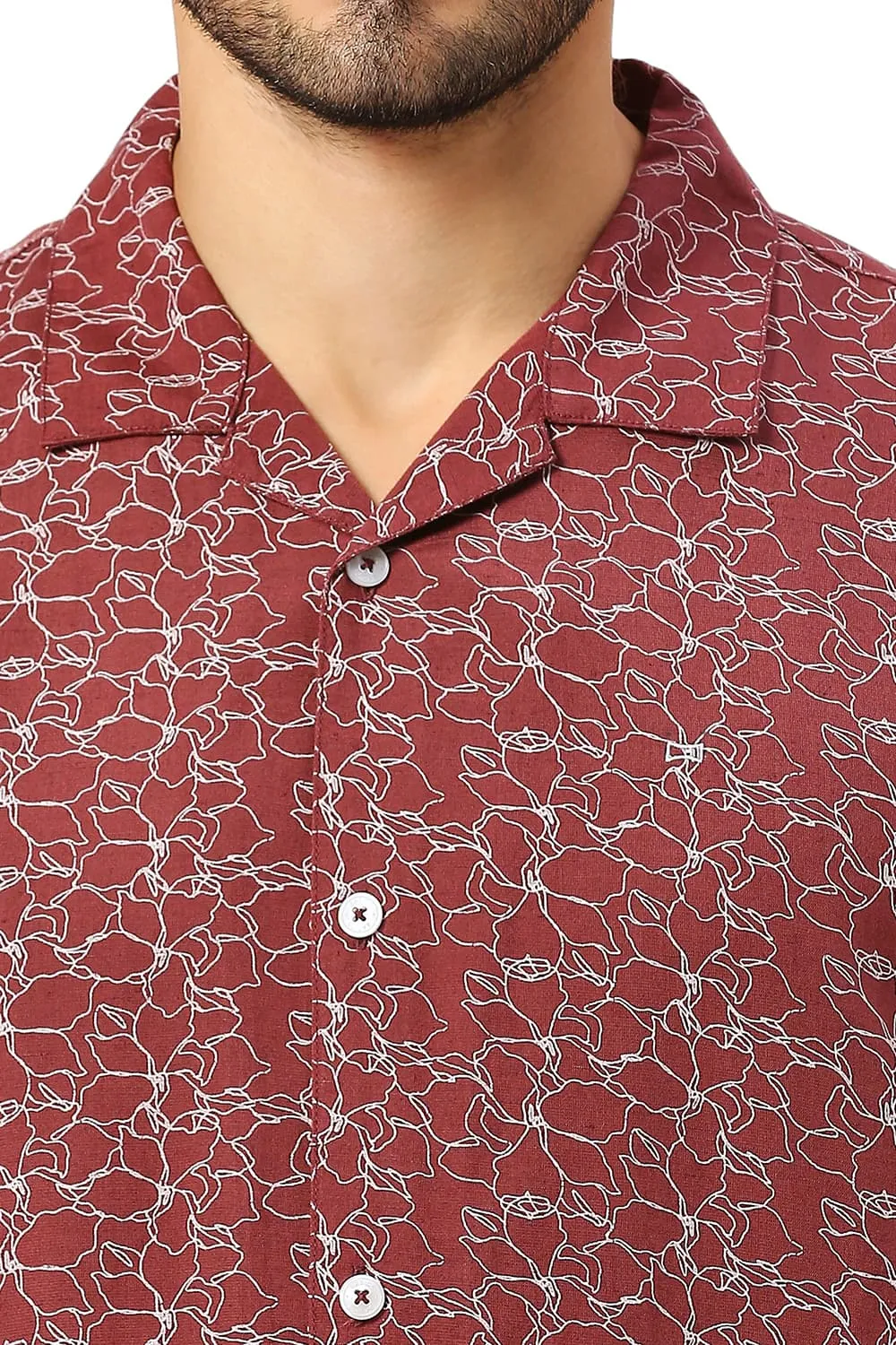 Relaxed Fit Viscose Linen Printed Halfsleeves Shirt