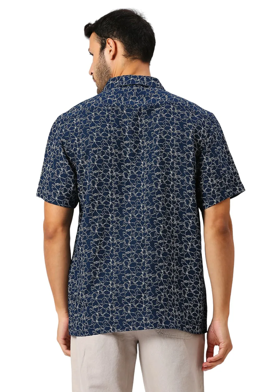 Relaxed Fit Viscose Linen Printed Halfsleeves Shirt