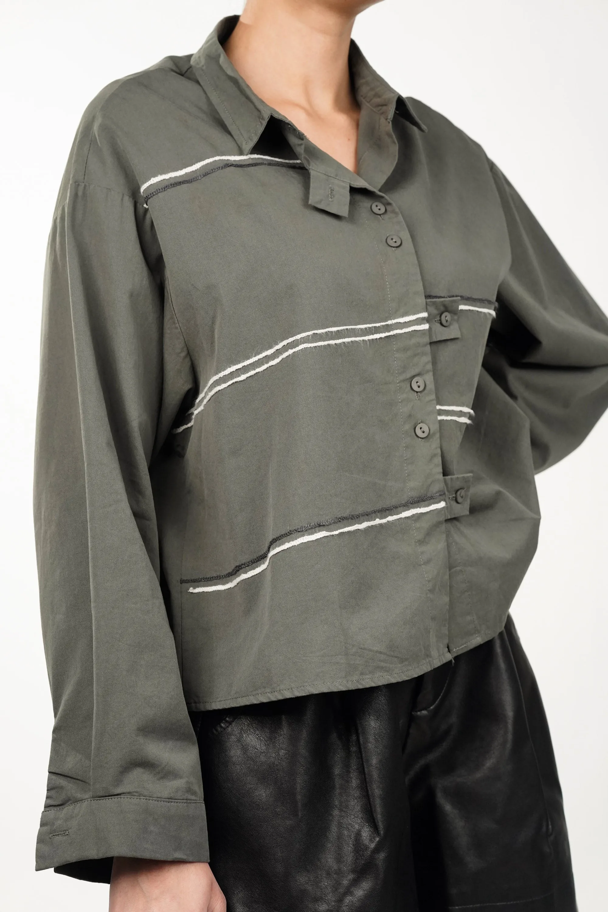 Sage Green Shirt With Thread Embroidery