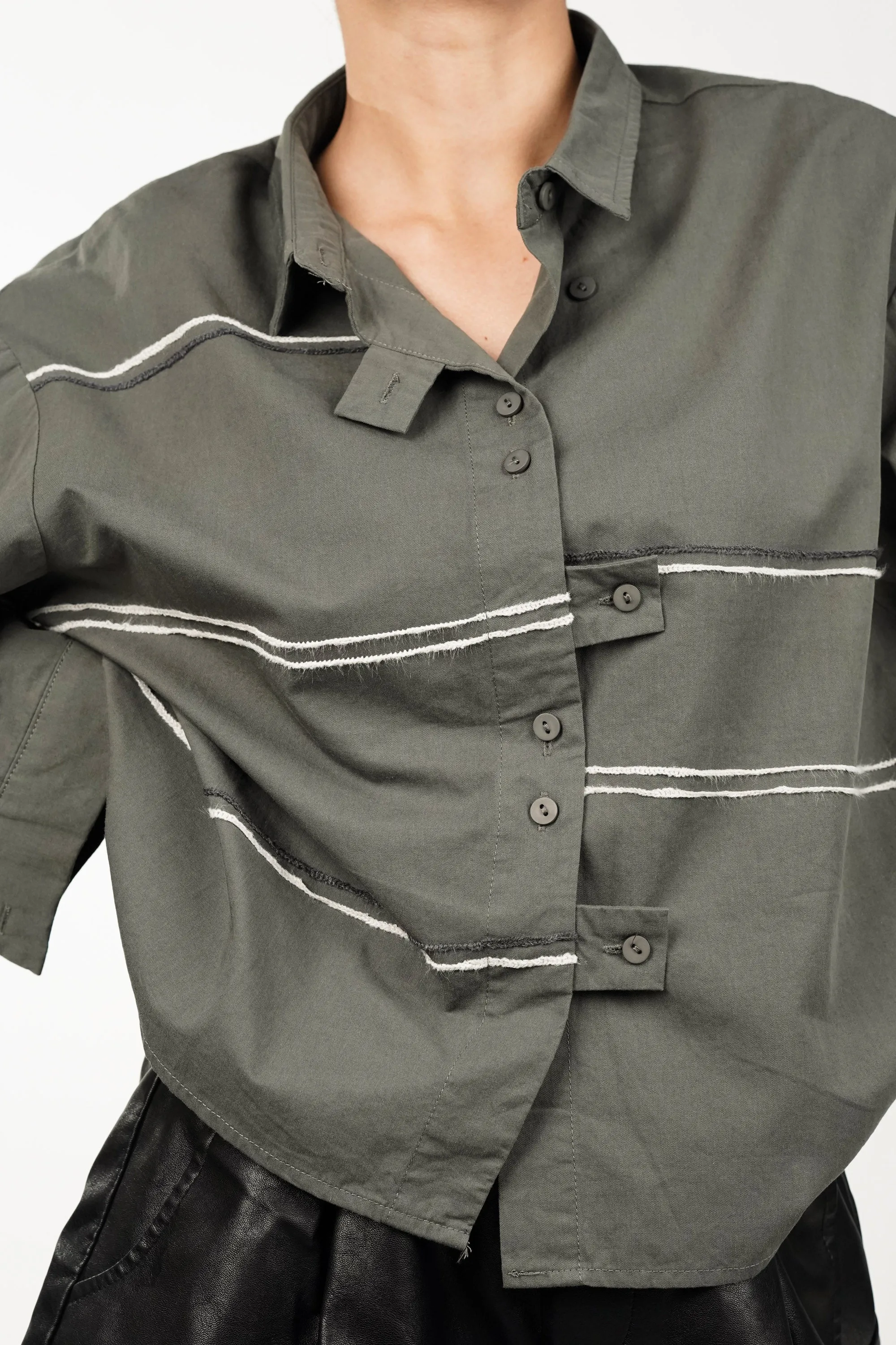Sage Green Shirt With Thread Embroidery