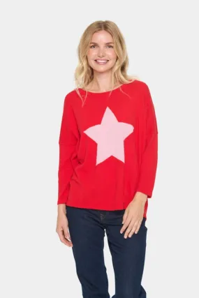 Saint Tropez Star Batwing Jumper Red Pink
