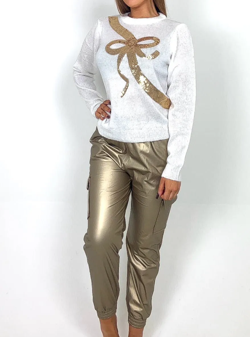 Sequin Bow Christmas Jumper
