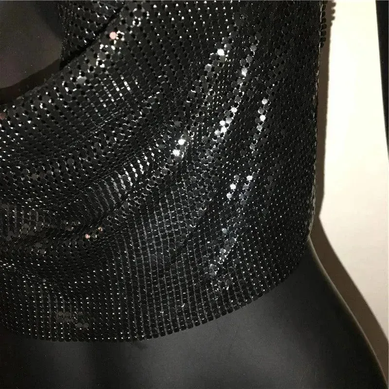 Sequin Crop Tops Sexy Metallic Tank Top Womens Gold Silver Backless for Summer Beach Club Fashion