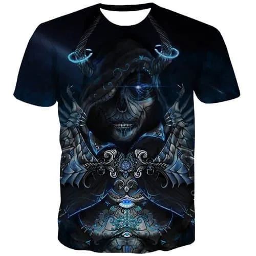 Skull T shirts Men Military Tshirts Casual Terror Tshirts Novelty Gothic Shirt Print Punk Rock T shirts Funny Short Sleeve