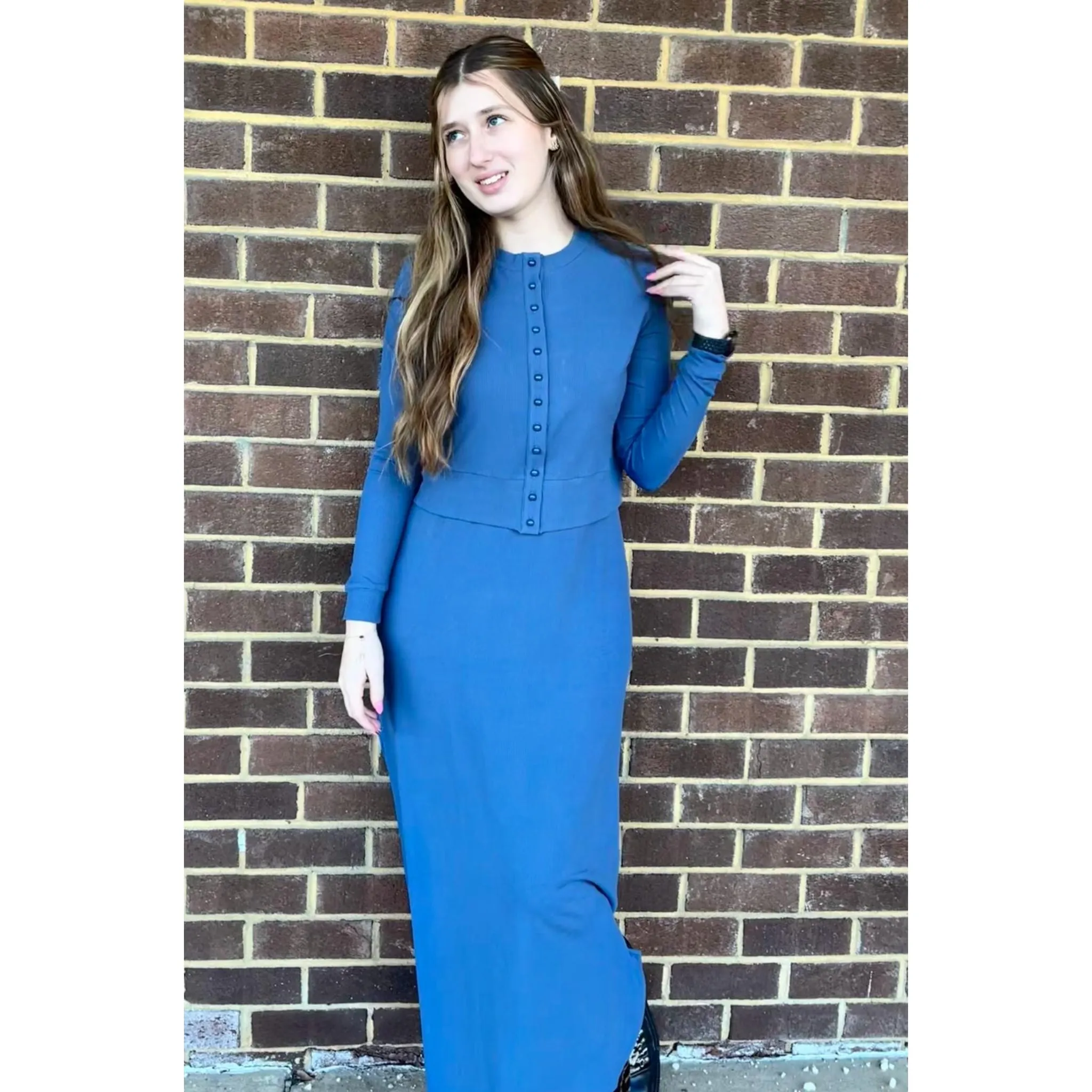 Sleeveless Rib Maxi Dress Denim Color Ava Lea