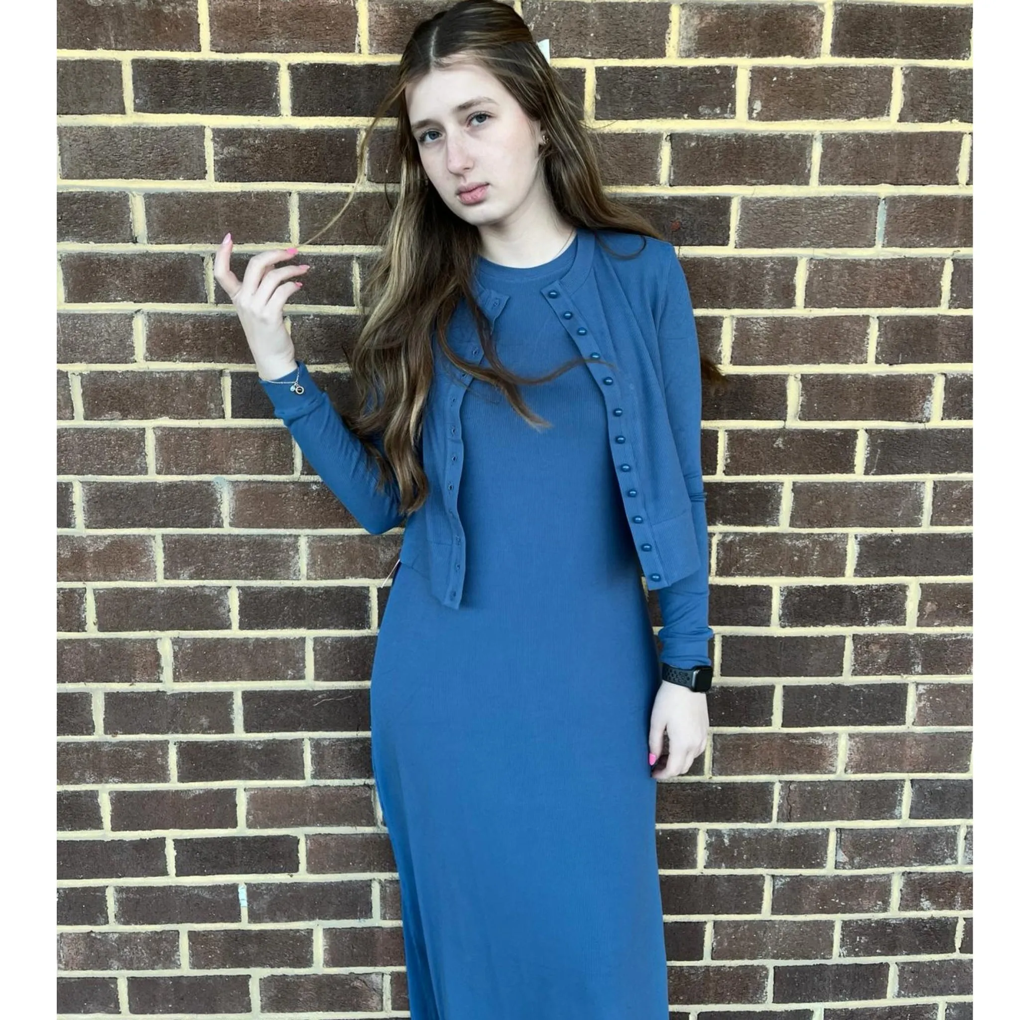 Sleeveless Rib Maxi Dress Denim Color Ava Lea