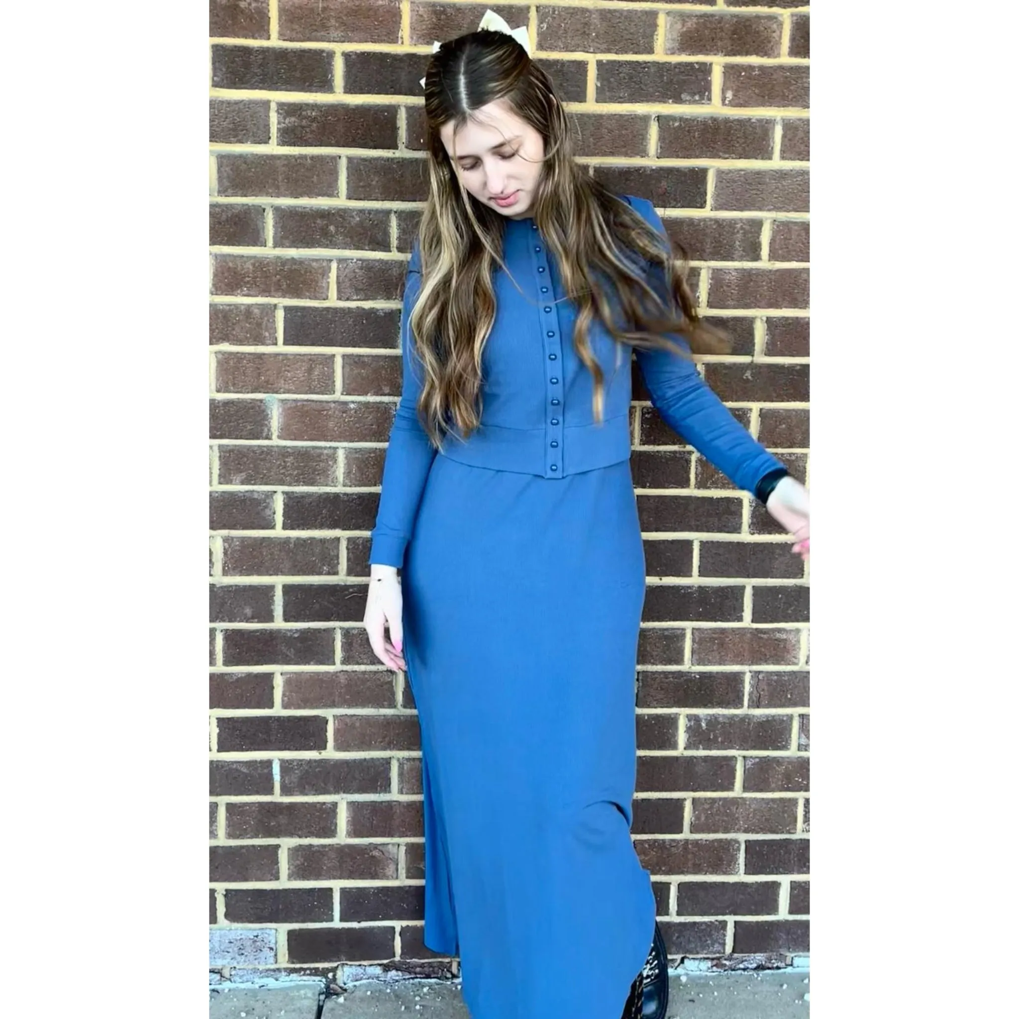 Sleeveless Rib Maxi Dress Denim Color Ava Lea