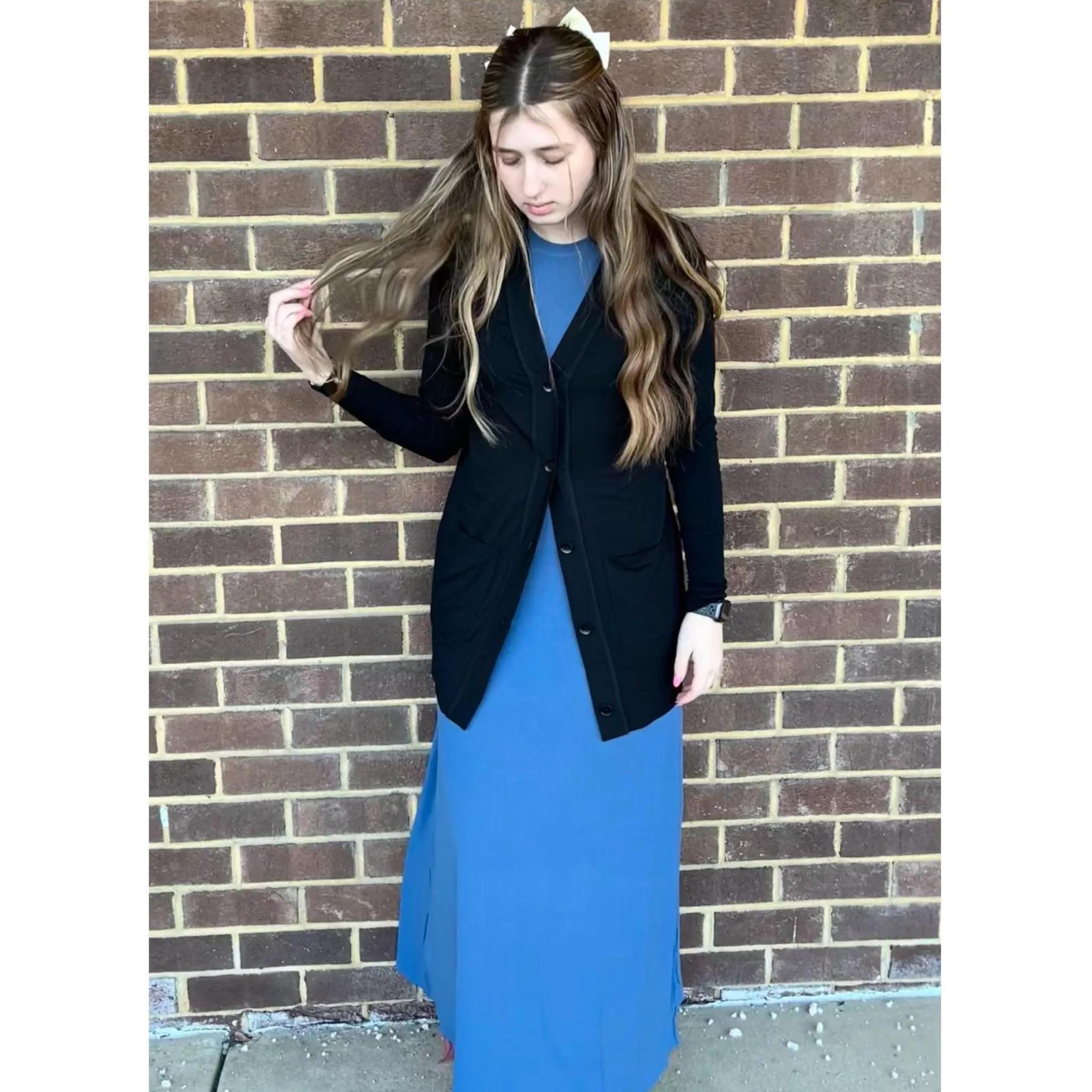 Sleeveless Rib Maxi Dress Denim Color Ava Lea