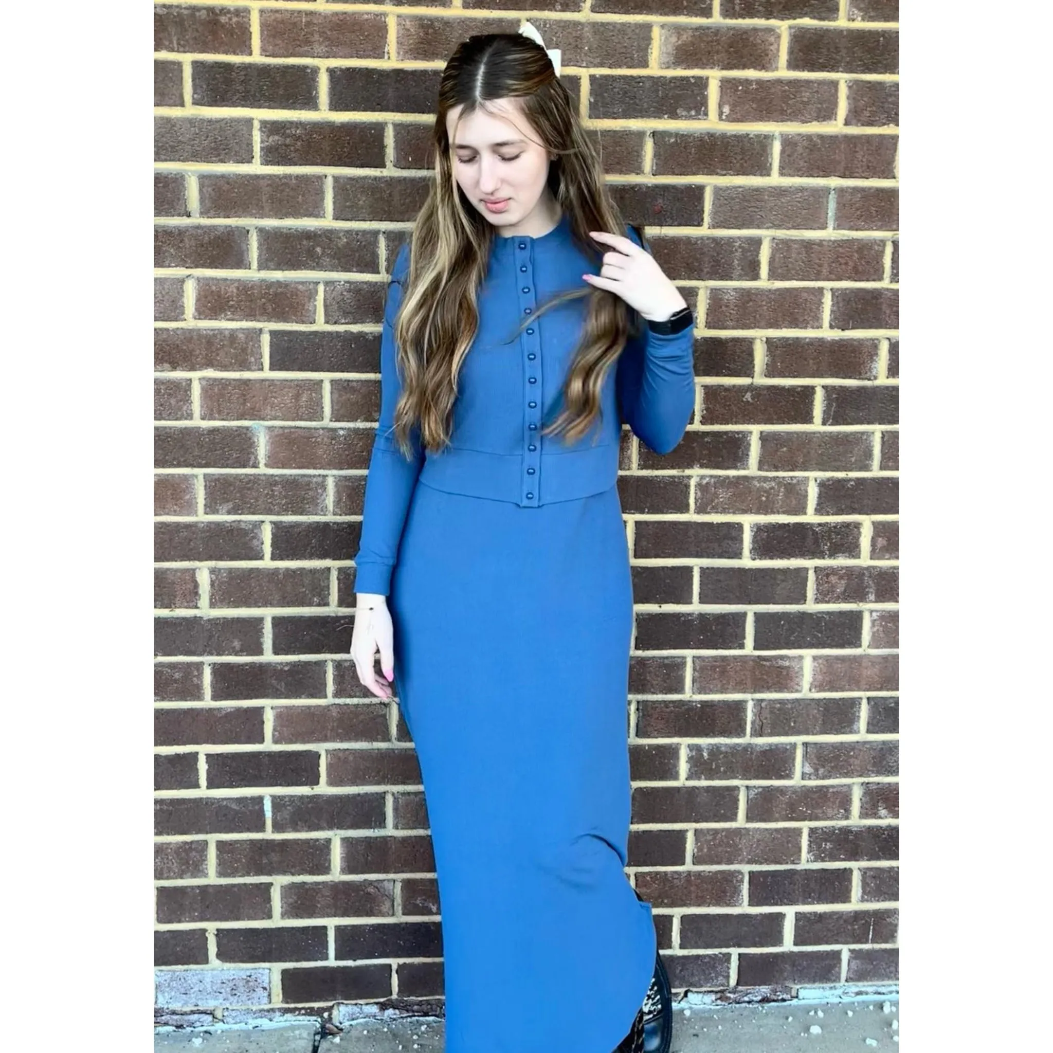 Sleeveless Rib Maxi Dress Denim Color Ava Lea