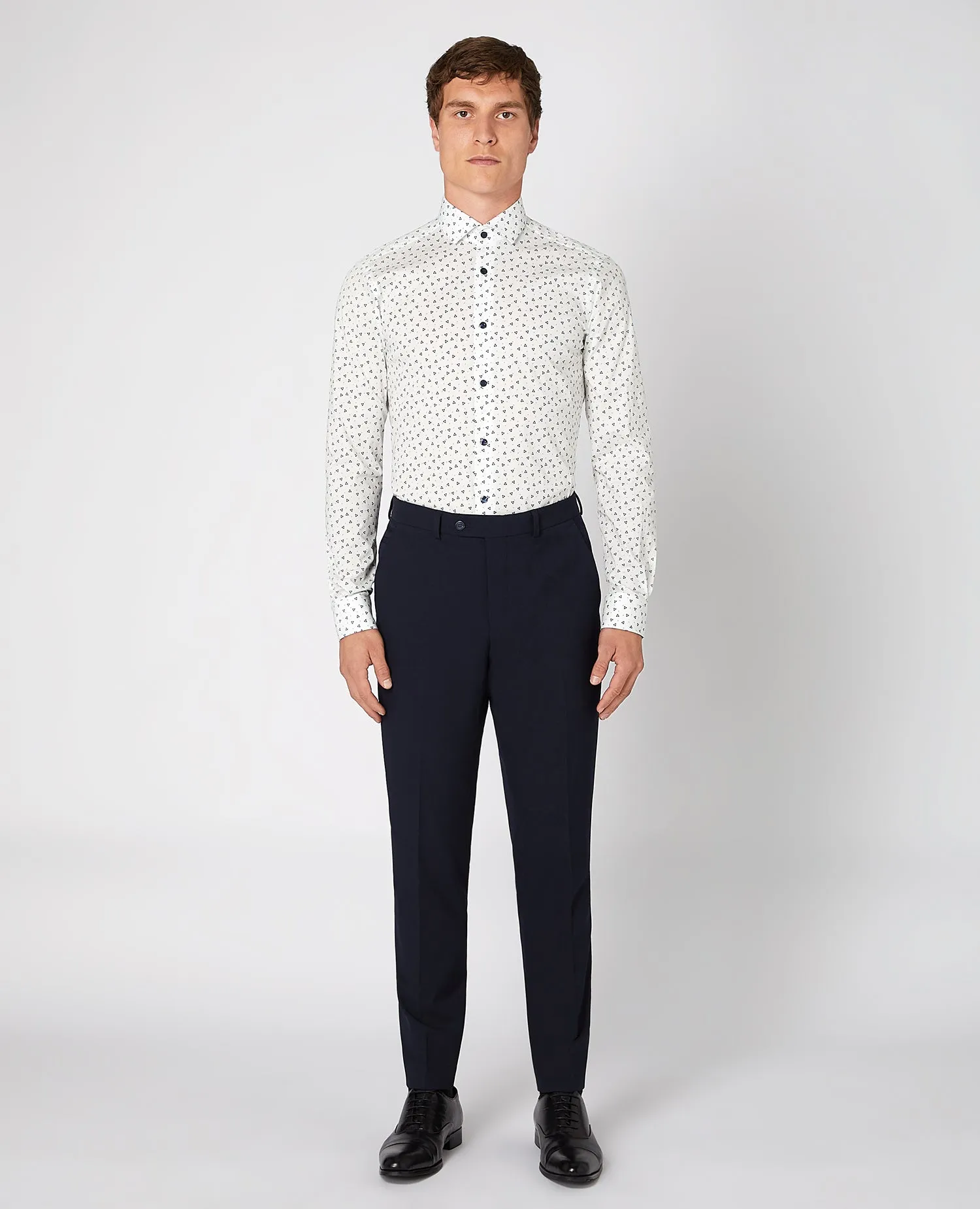 Slim Fit Print Cotton-Blend Stretch Shirt