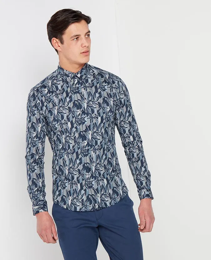 Slim Fit Printed Cotton-Stretch Shirt