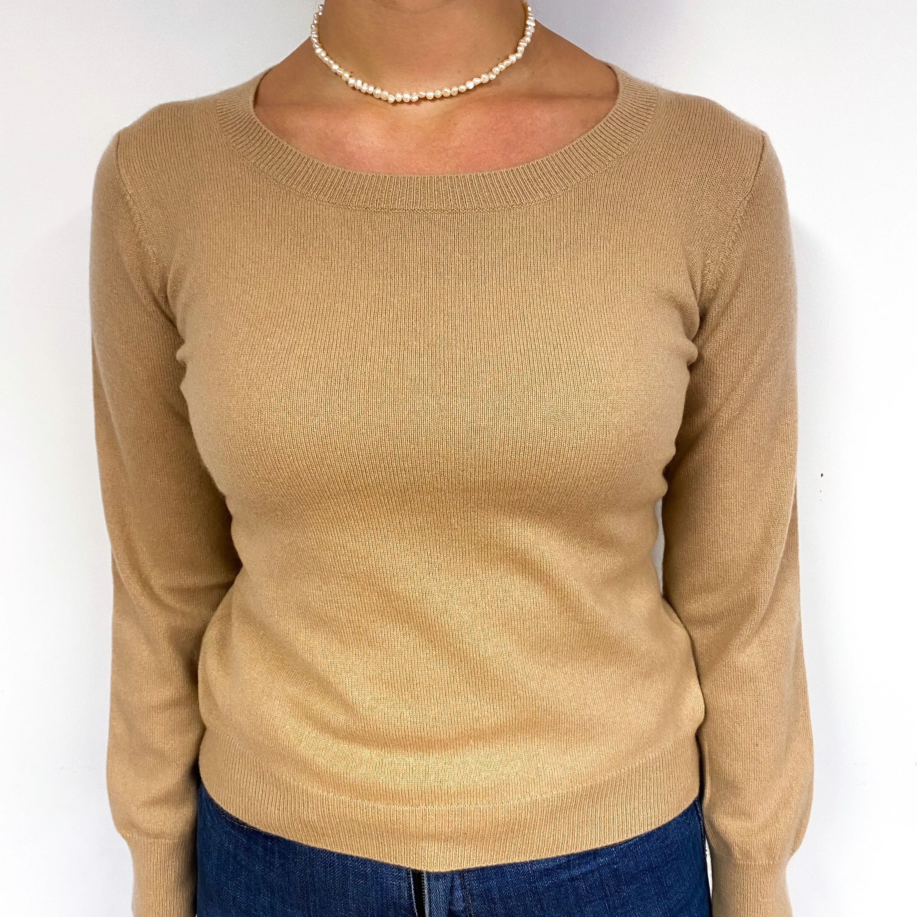 Soft Caramel Brown Cashmere Crew Neck Jumper Small