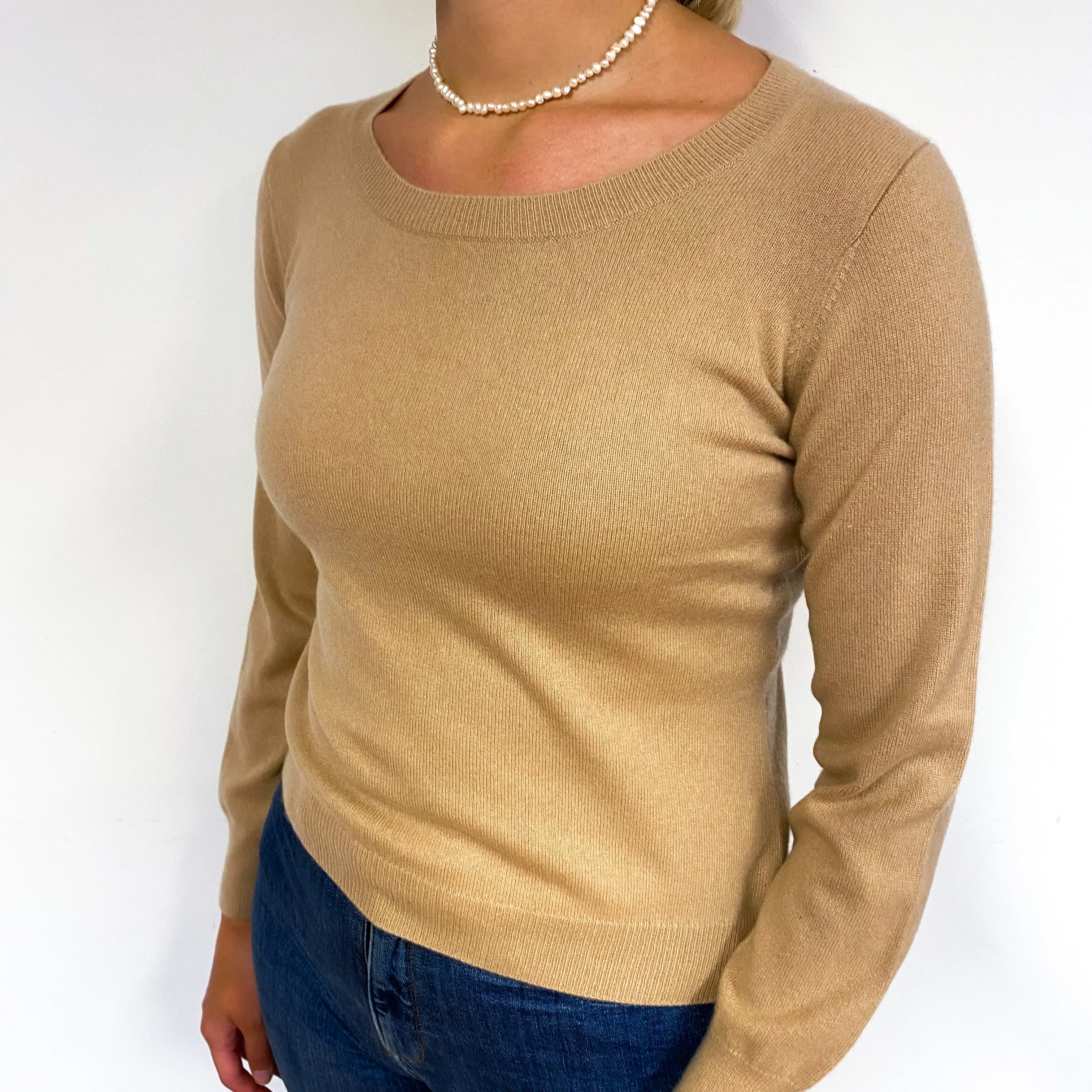 Soft Caramel Brown Cashmere Crew Neck Jumper Small