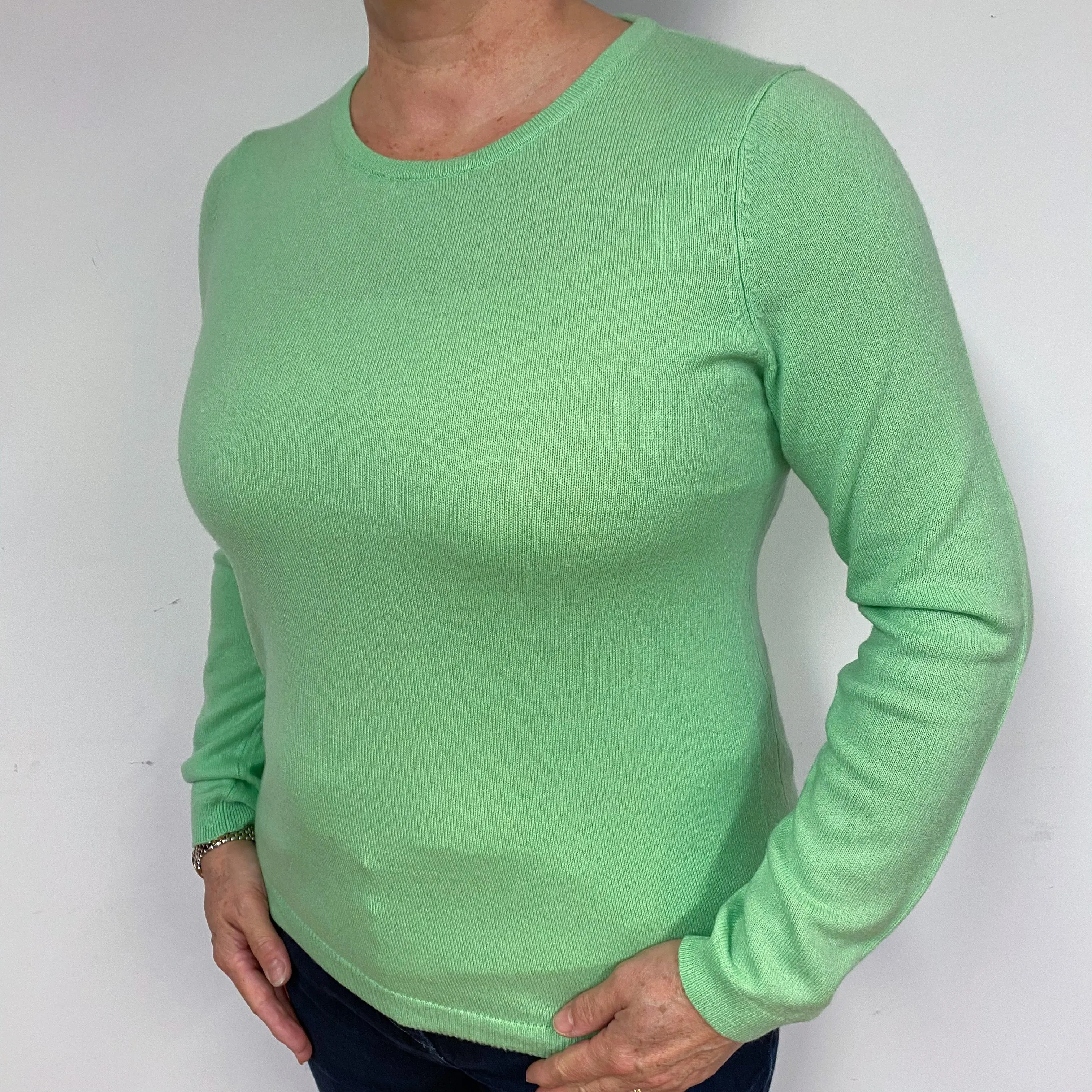 Spring Green Cashmere Crew Neck Jumper Large