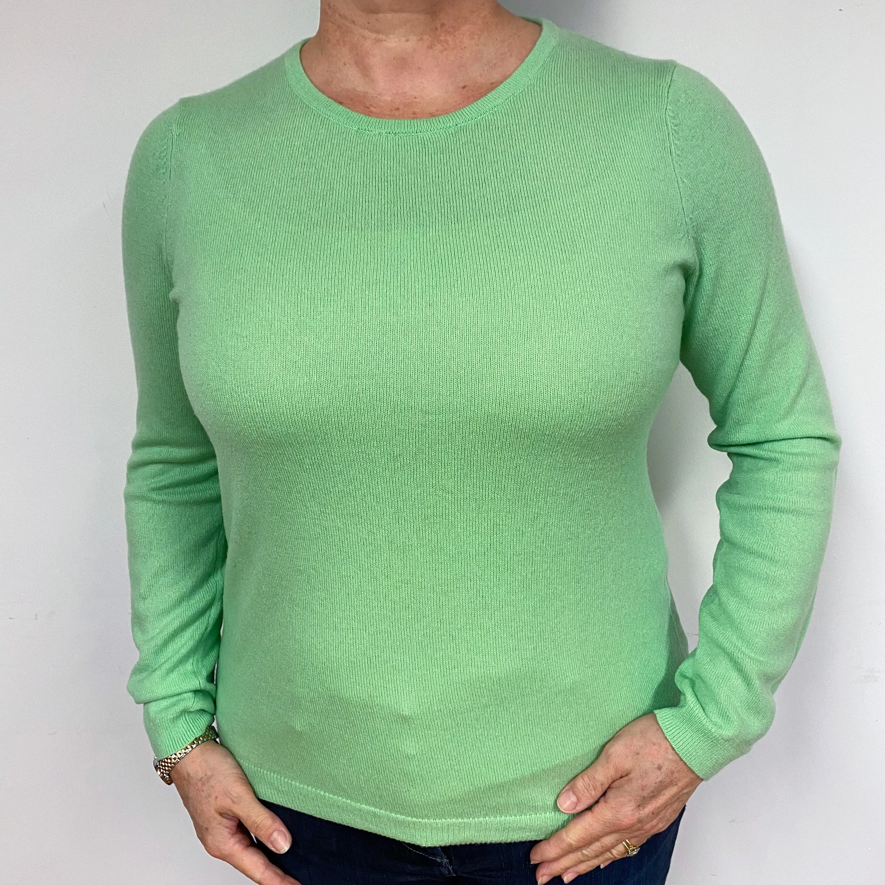 Spring Green Cashmere Crew Neck Jumper Large