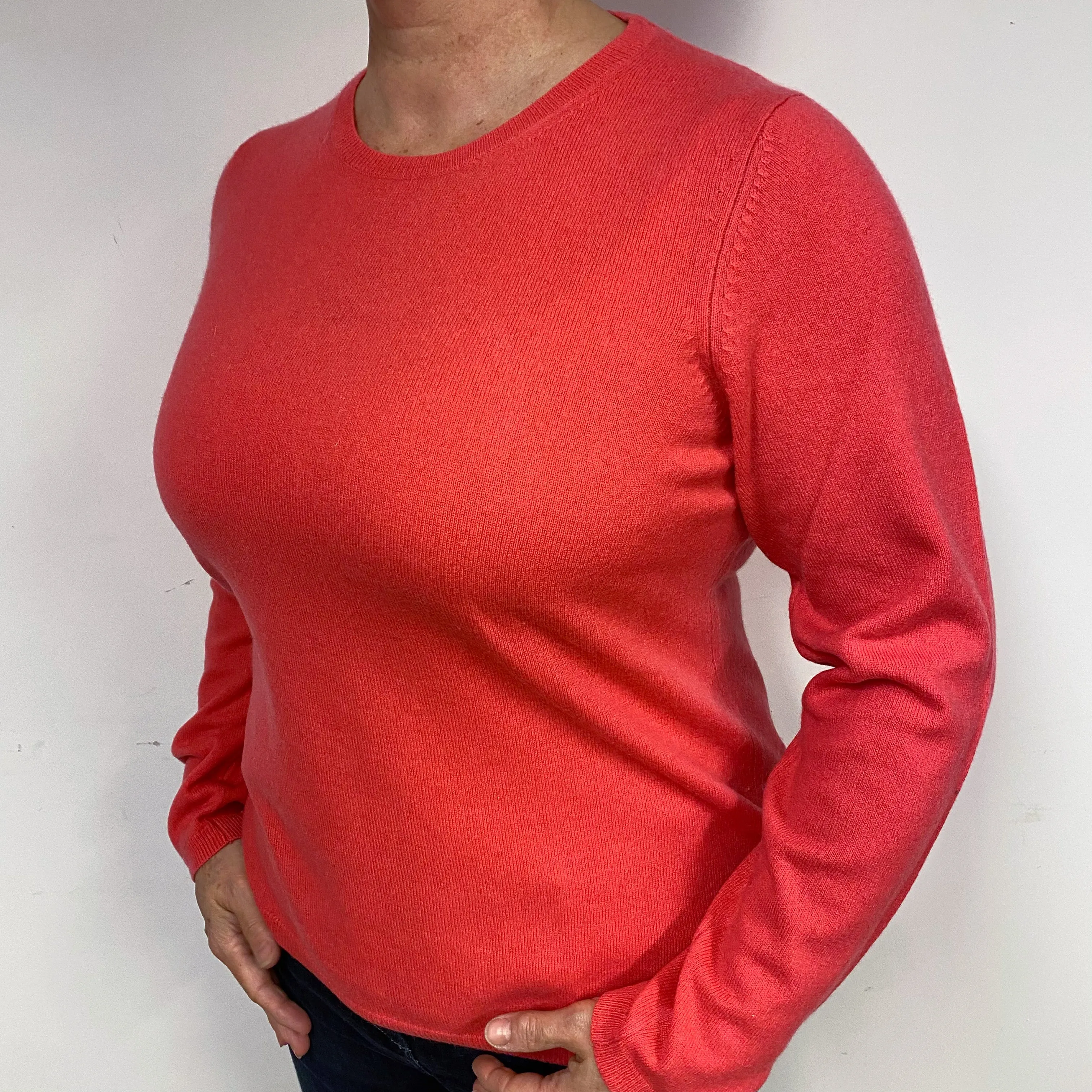 Strawberry Pink Cashmere Crew Neck Jumper Large