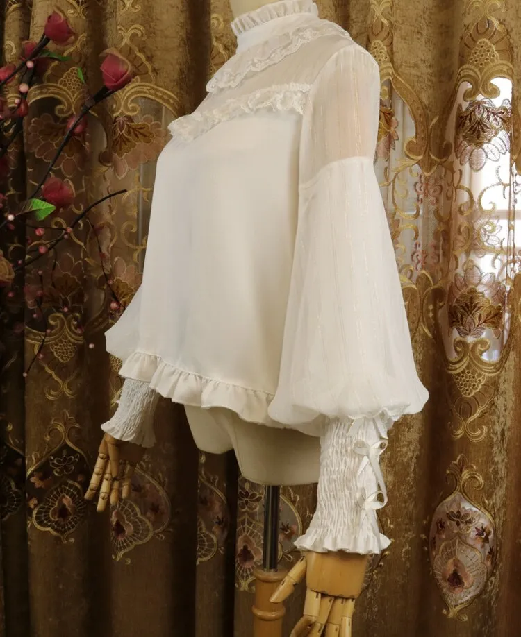 Sweet Lolita Chiffon Blouse Long Bishop Sleeves Illusion Neck Top