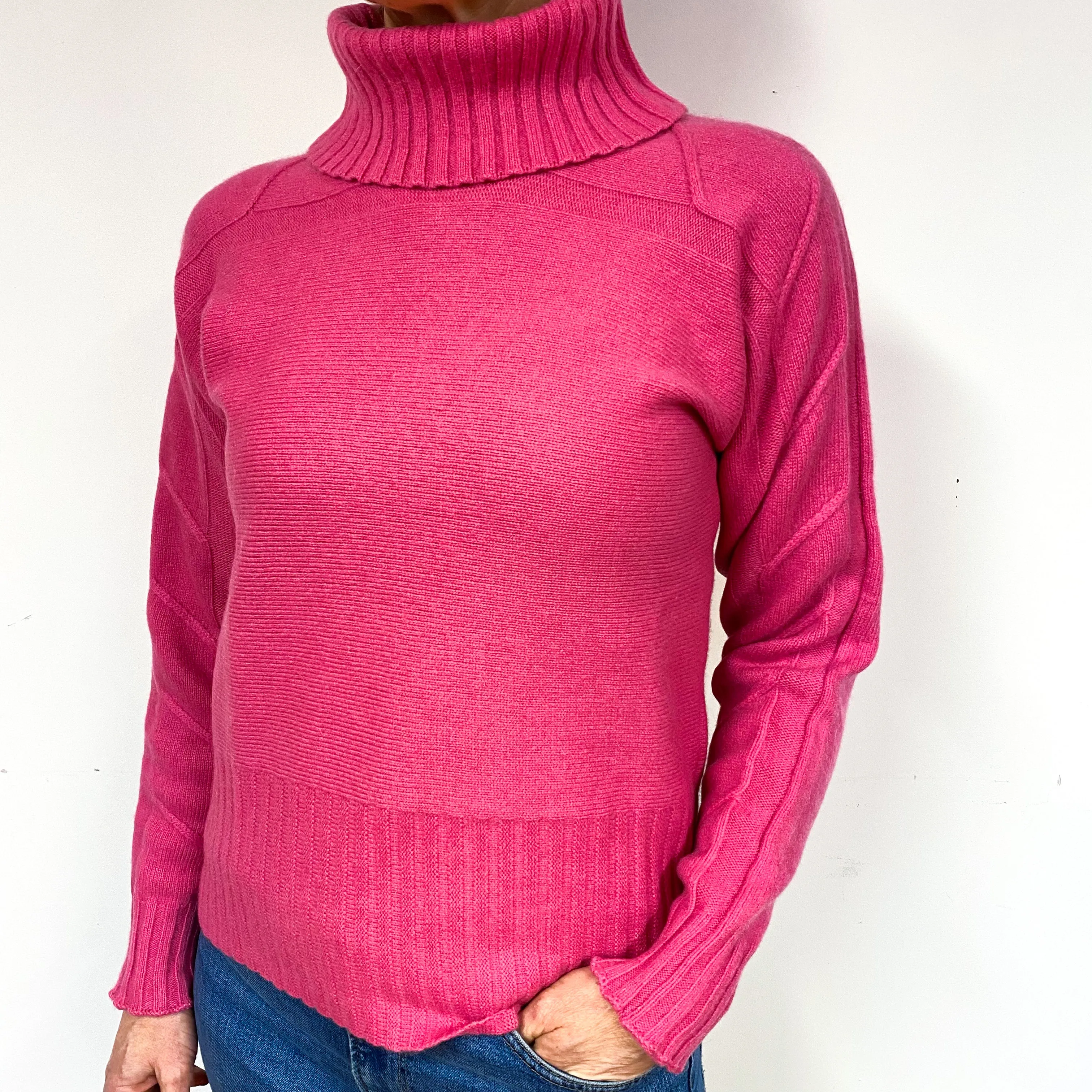 Sweet Pea Pink Cashmere Polo Neck Jumper Medium
