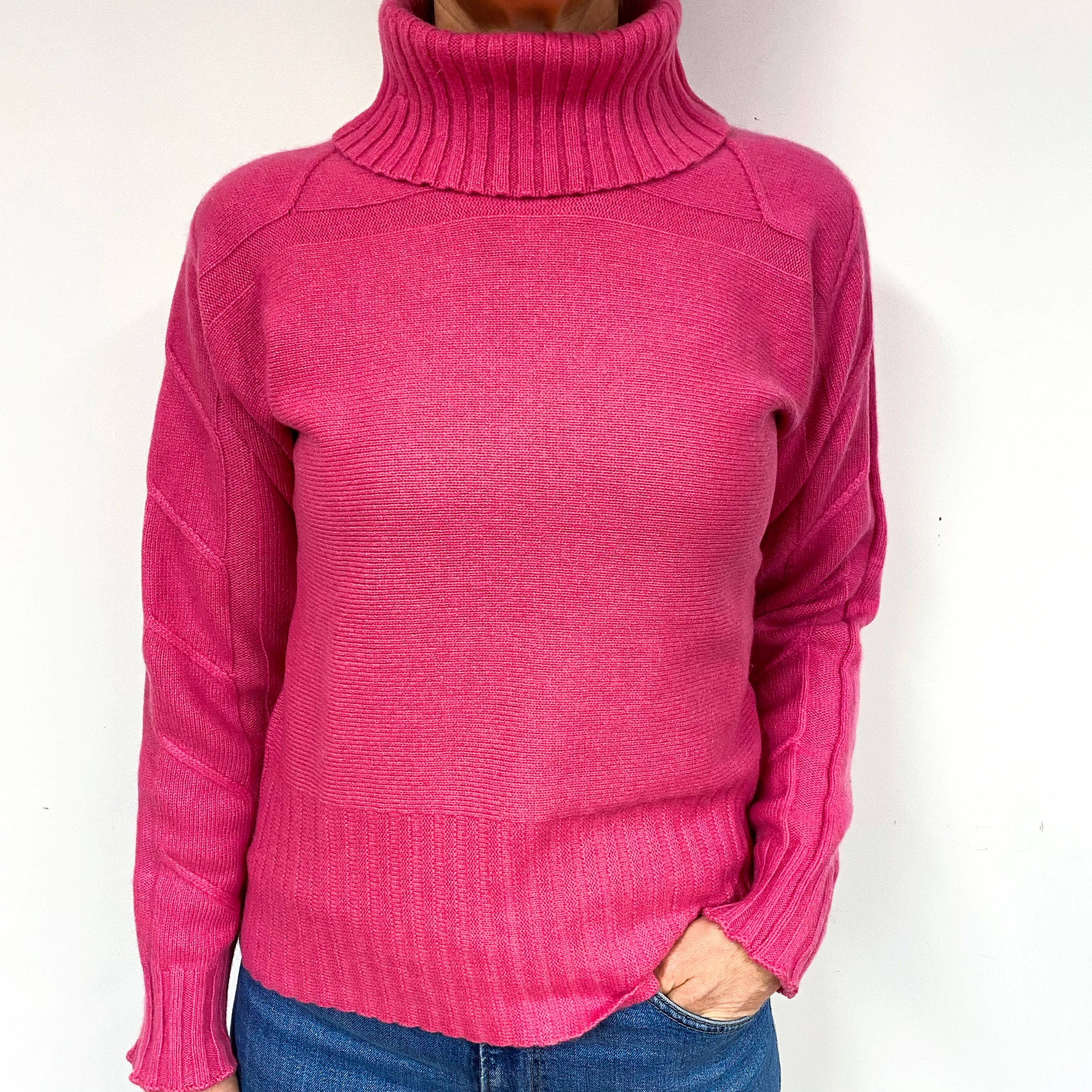 Sweet Pea Pink Cashmere Polo Neck Jumper Medium