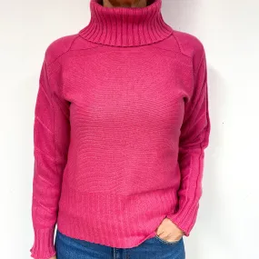 Sweet Pea Pink Cashmere Polo Neck Jumper Medium