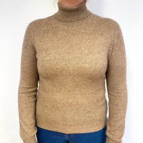 Taupe Brown Cashmere Polo Neck Jumper Large