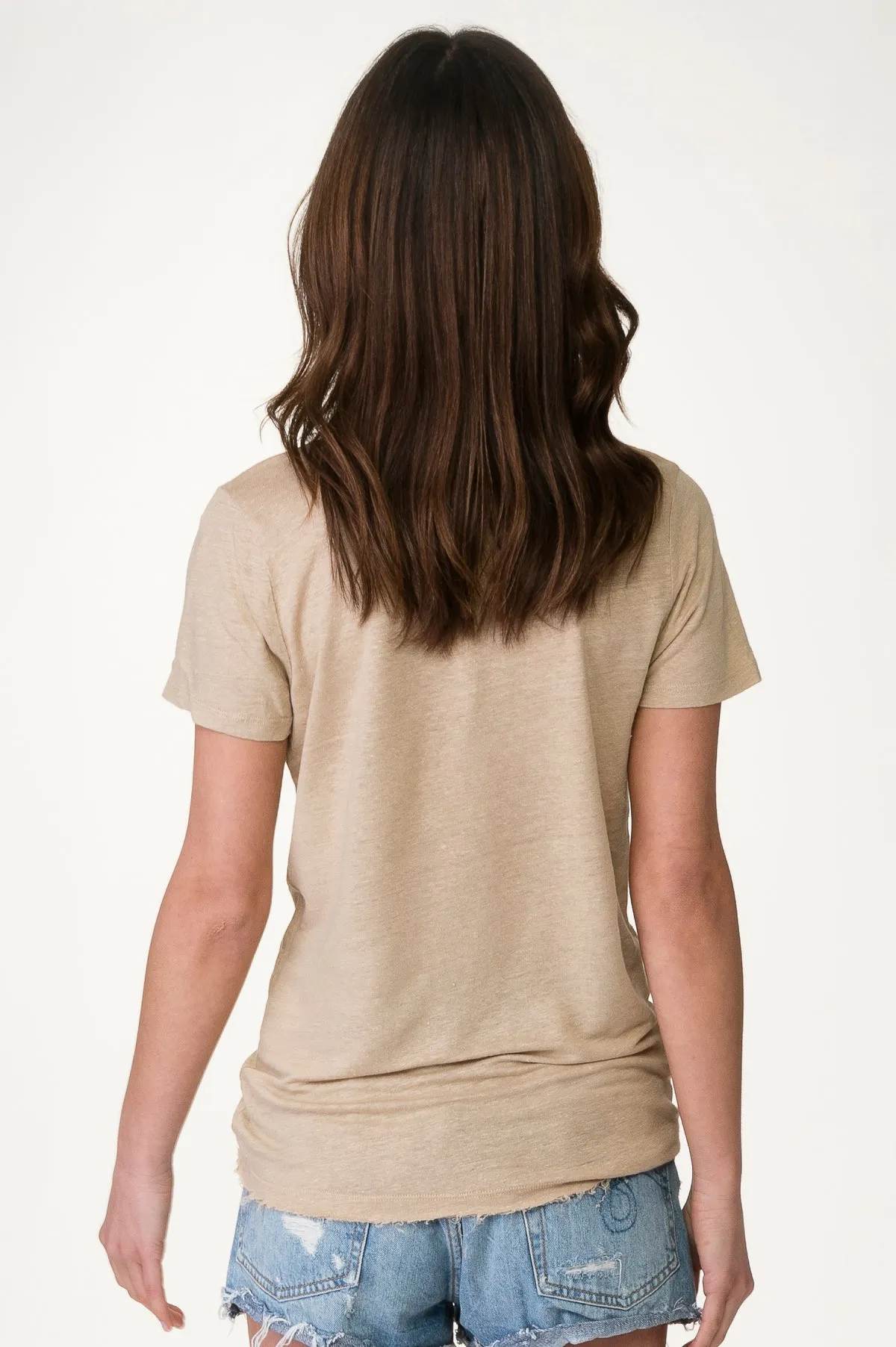 Taupe V Neck Linen Tee