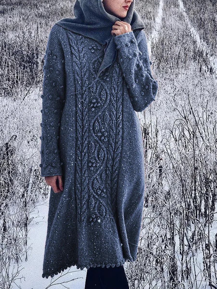 Turtleneck Solid Color Knitted Tassel Dress