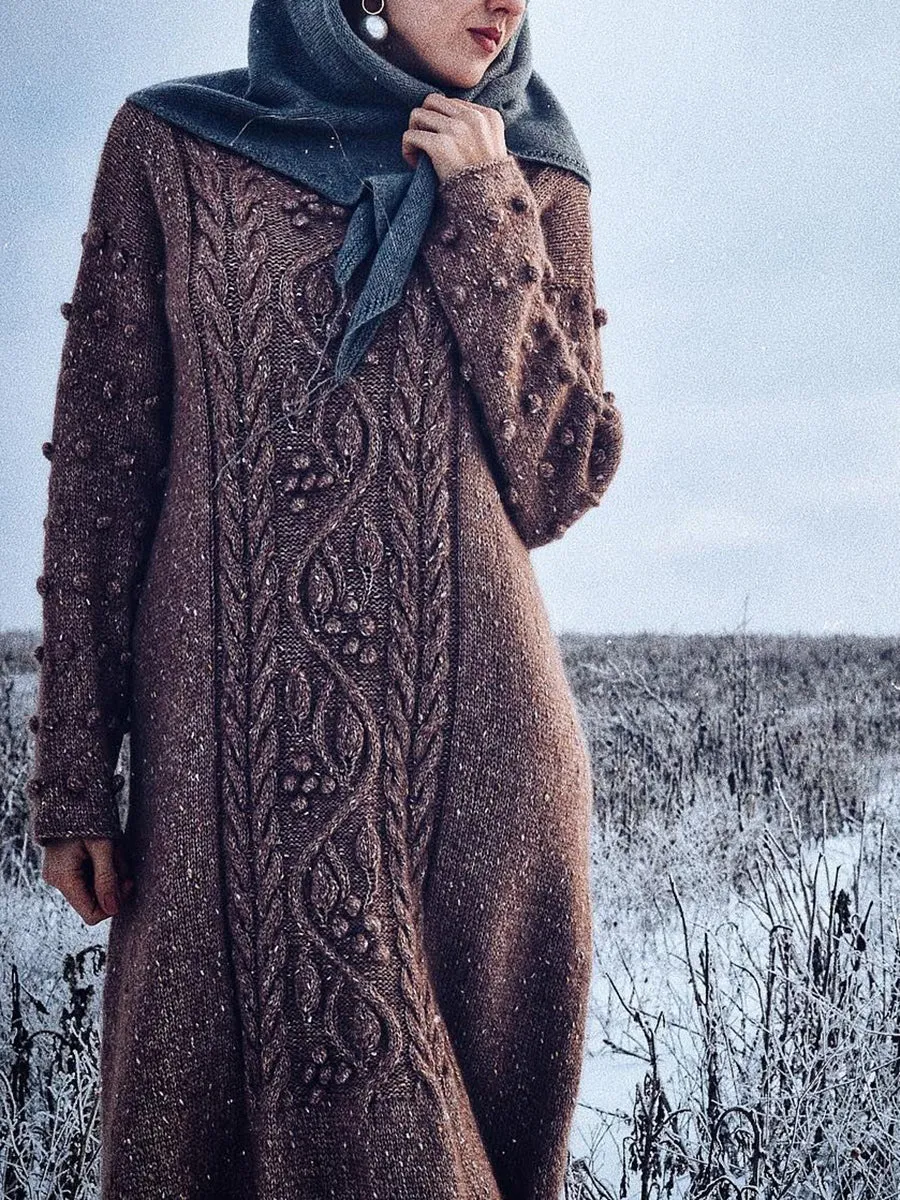 Turtleneck Solid Color Knitted Tassel Dress